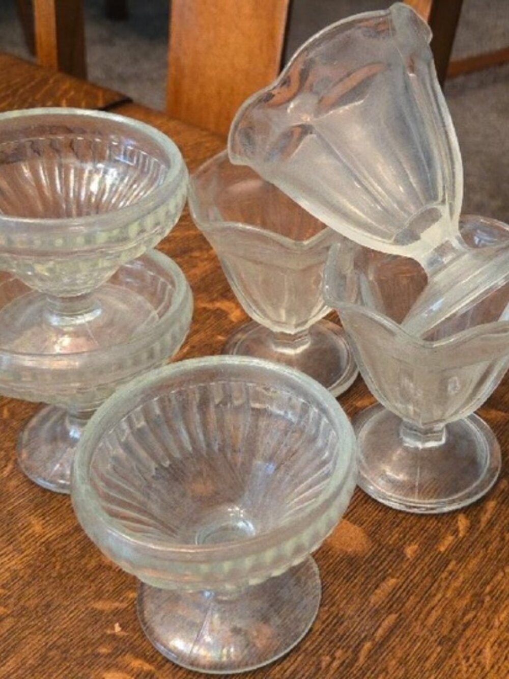 Clear Glass Parfait/Sherbet Cups - Set of Vintage Style Dessert Bowls (6)